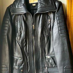 Michael Kors size large black leather bomber jacket